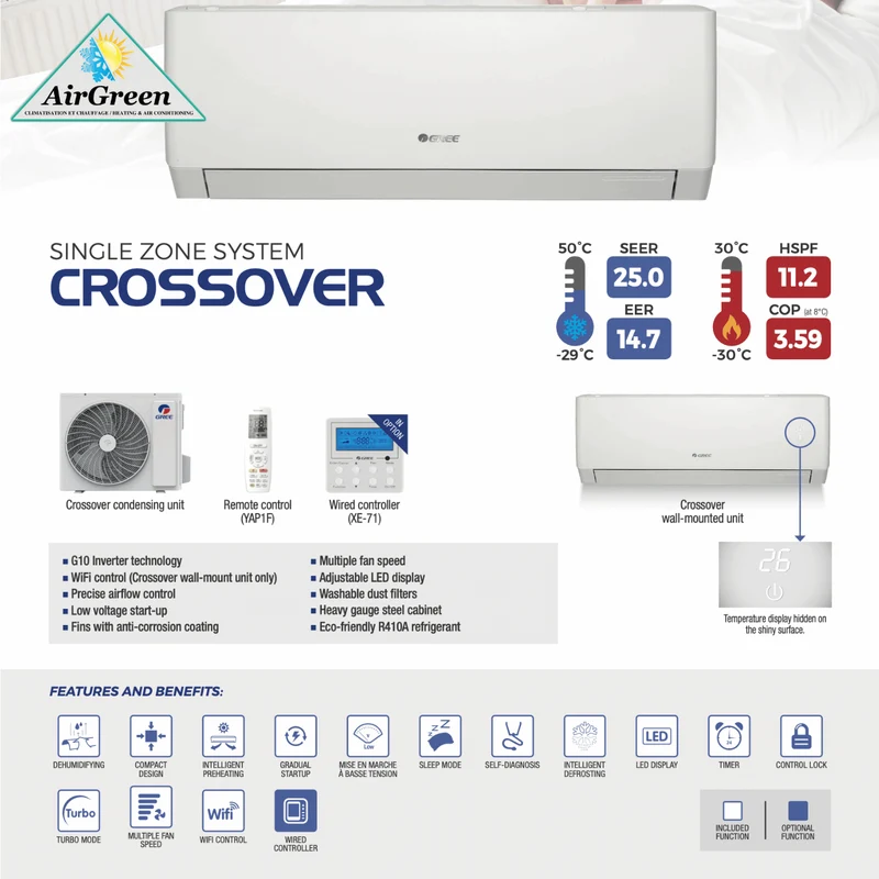 Thermopompe Murale GREE CROSSOVER de 18 000 BTU Montréal (-30°C)