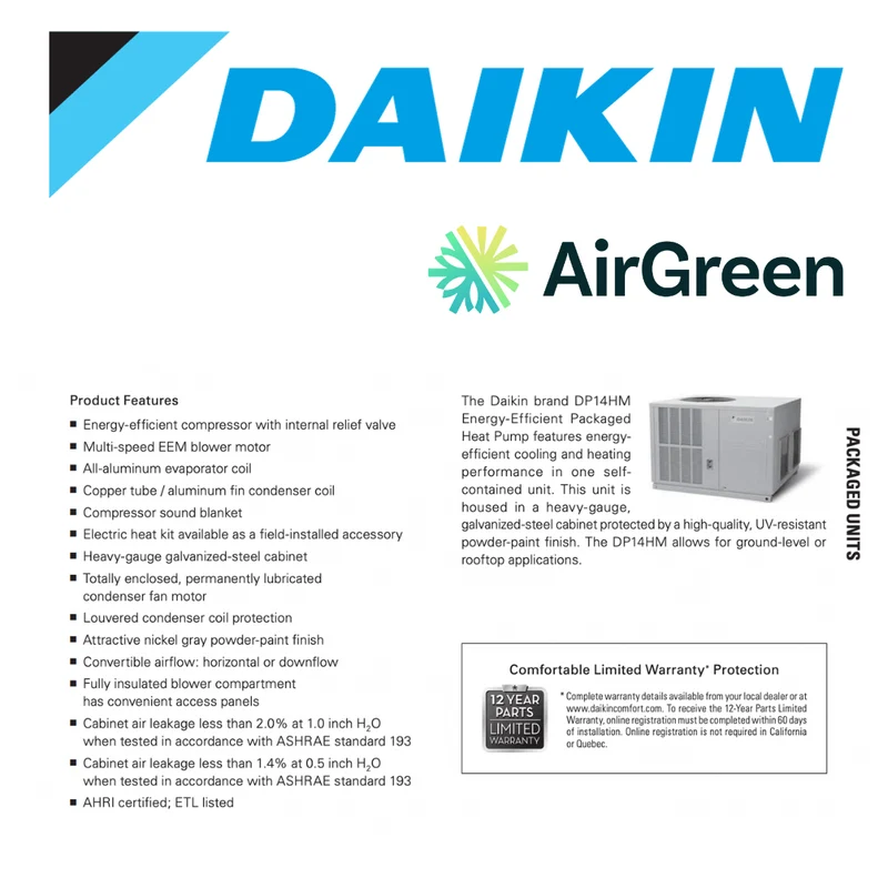 Thermopompe Monobloc Daikin DP14HM de 5 Tonnes | Montréal, Laval, Longueuil, Rive Sud et Rive Nord