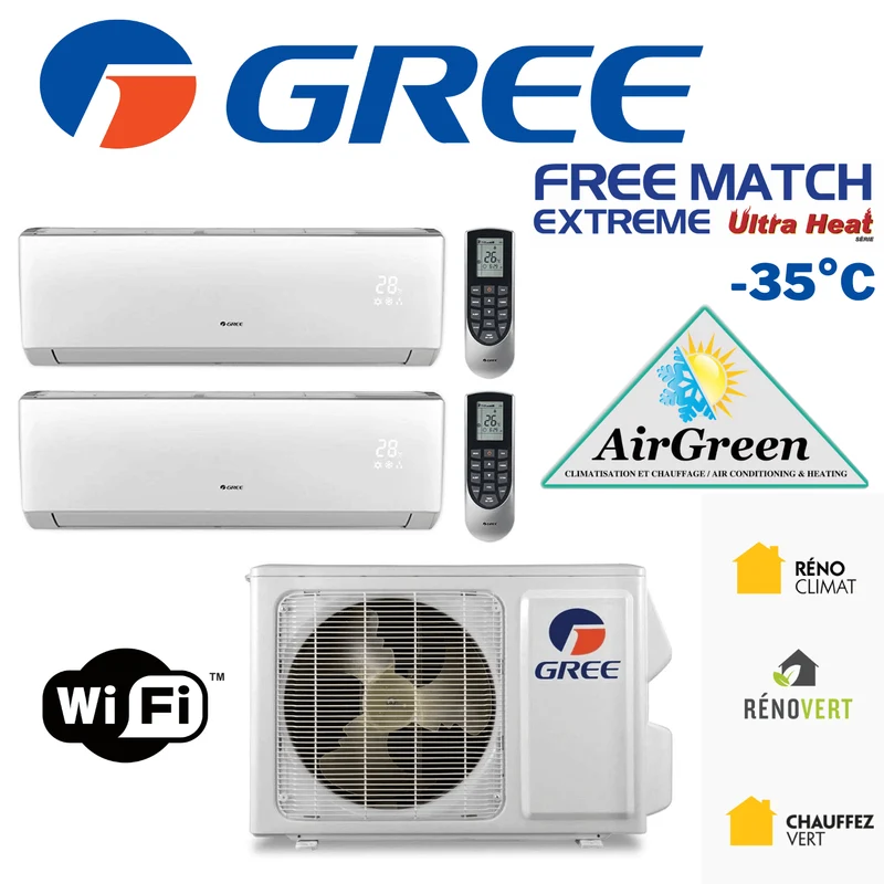 Thermopompe Double Zone Gree Free Match Extreme Compresseur 36 000 BTU Montréal