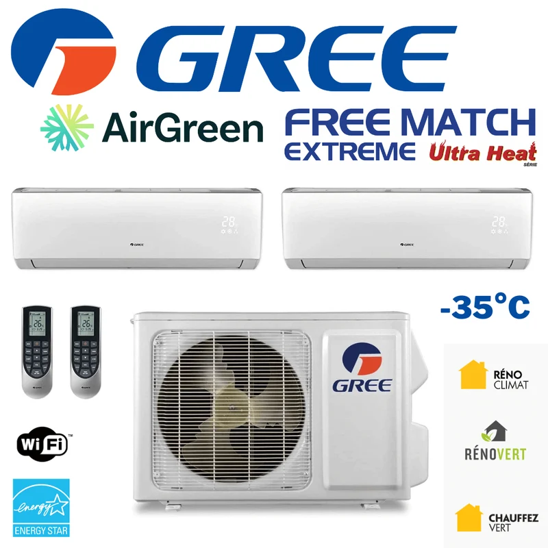 Thermopompe Double Zone Gree Free Match Extreme Compresseur 18 000 BTU Montréal