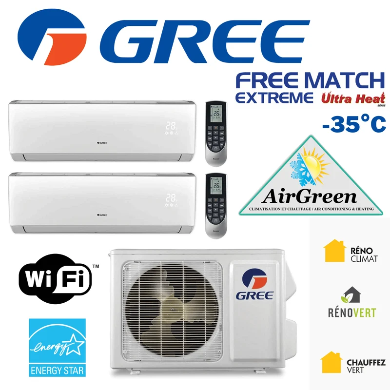 Thermopompe Double Zone Gree Free Match Extreme Compresseur 18 000 BTU Montréal
