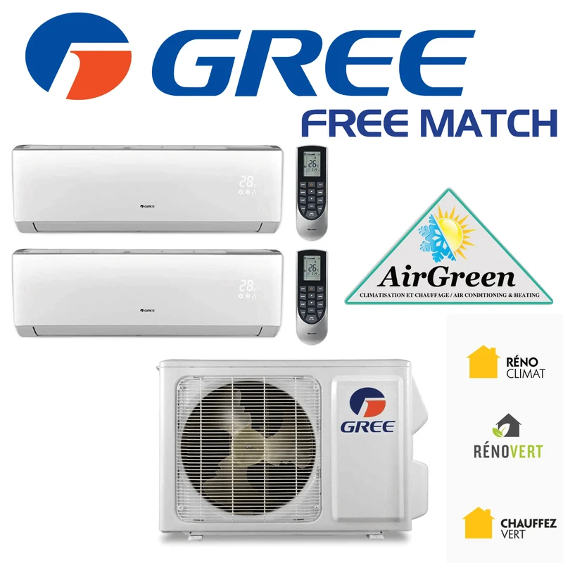 Thermopompe Double Zone Gree Free Match Compresseur 42 000 BTU Montréal