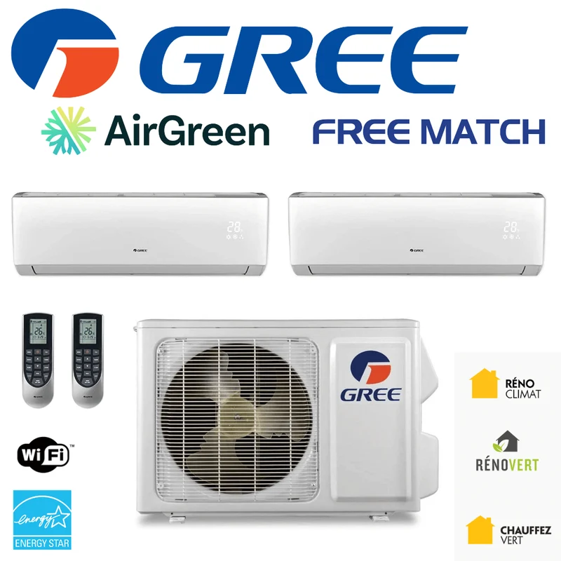 Thermopompe Double Zone Gree Free Match Compresseur 24 000 BTU Montréal