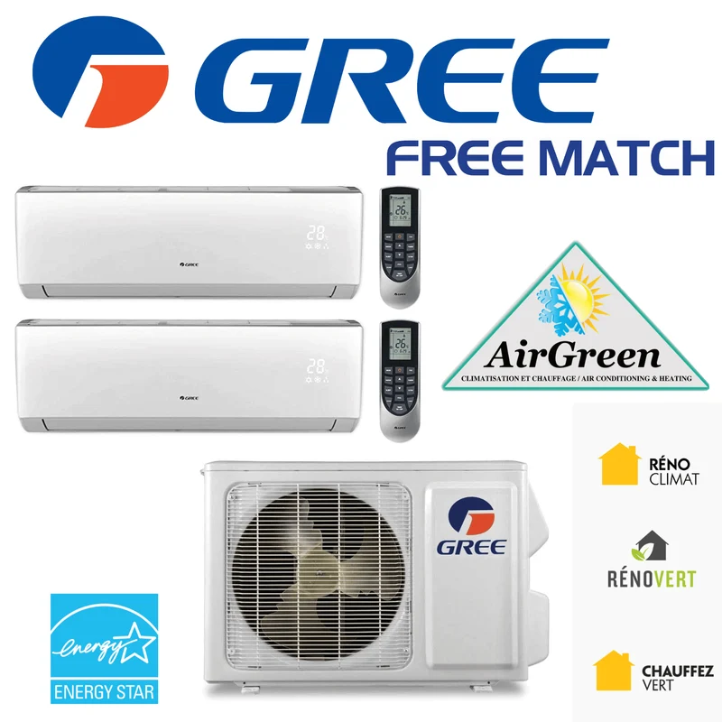 Thermopompe Double Zone Gree Free Match Compresseur 18 000 BTU Montréal
