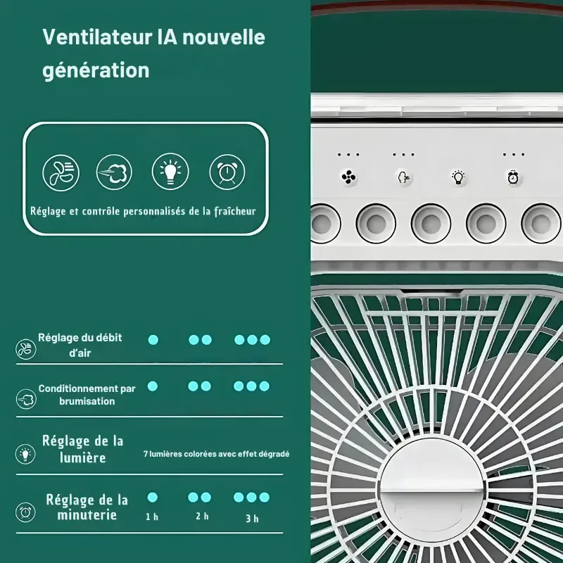 Ventilateur Rafraîchisseur d'air silencieux - FreezeX Air Brumisateur Portable USB