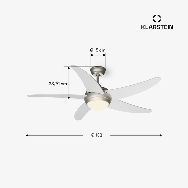 Bolero ventilateur de plafond 2 en 1 132 cm luminaire 55 W télécommande contrôle par application 2 sens de marche