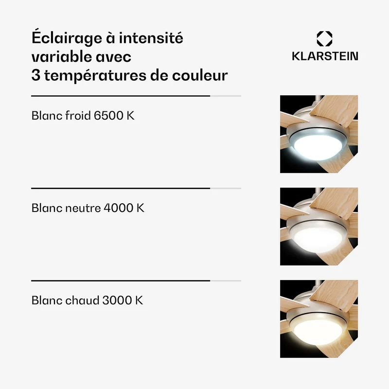Bolero ventilateur de plafond avec éclairage | 132 cm | 35 W | Silencieux | Bois