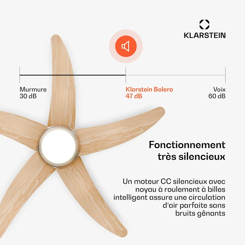 Bolero ventilateur de plafond avec éclairage | 132 cm | 35 W | Silencieux | Bois