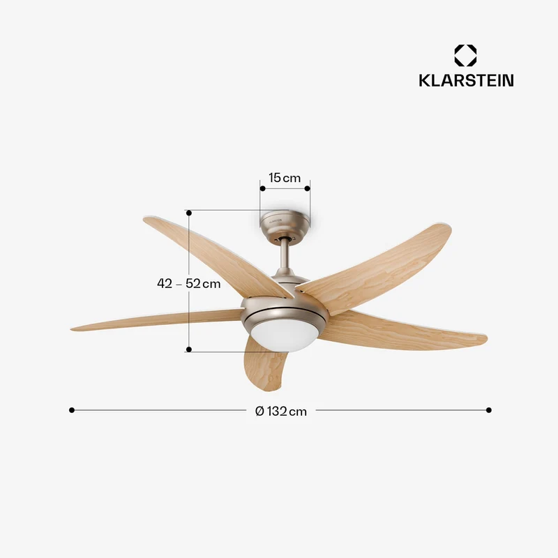 Bolero ventilateur de plafond avec éclairage | 132 cm | 35 W | Silencieux | Bois