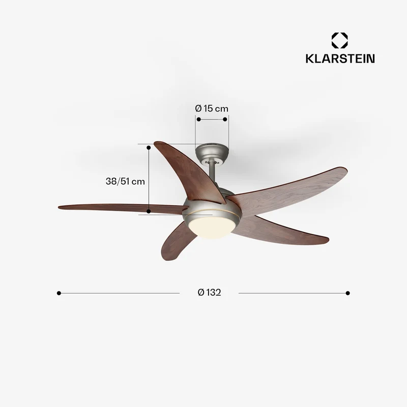 Bolero ventilateur de plafond 2 en 1 132 cm luminaire 55 W télécommande contrôle par application 2 sens de marche