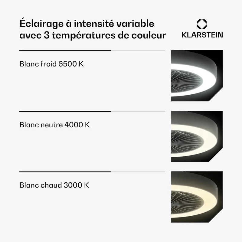ZenBreeze Ventilateur de plafond connecté avec éclairage | 48 cm | 16 W | Silencieux | LED | Acrylique