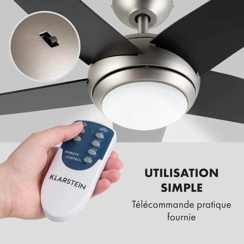 Bolero ventilateur de plafond 134cm éclairage 55W télécommande noir