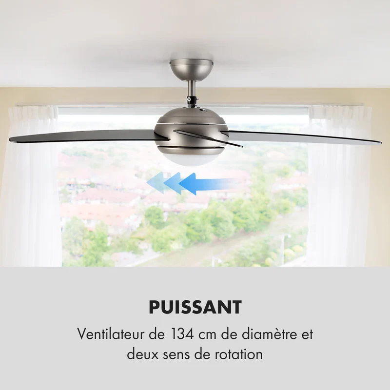 Bolero ventilateur de plafond 134cm éclairage 55W télécommande noir
