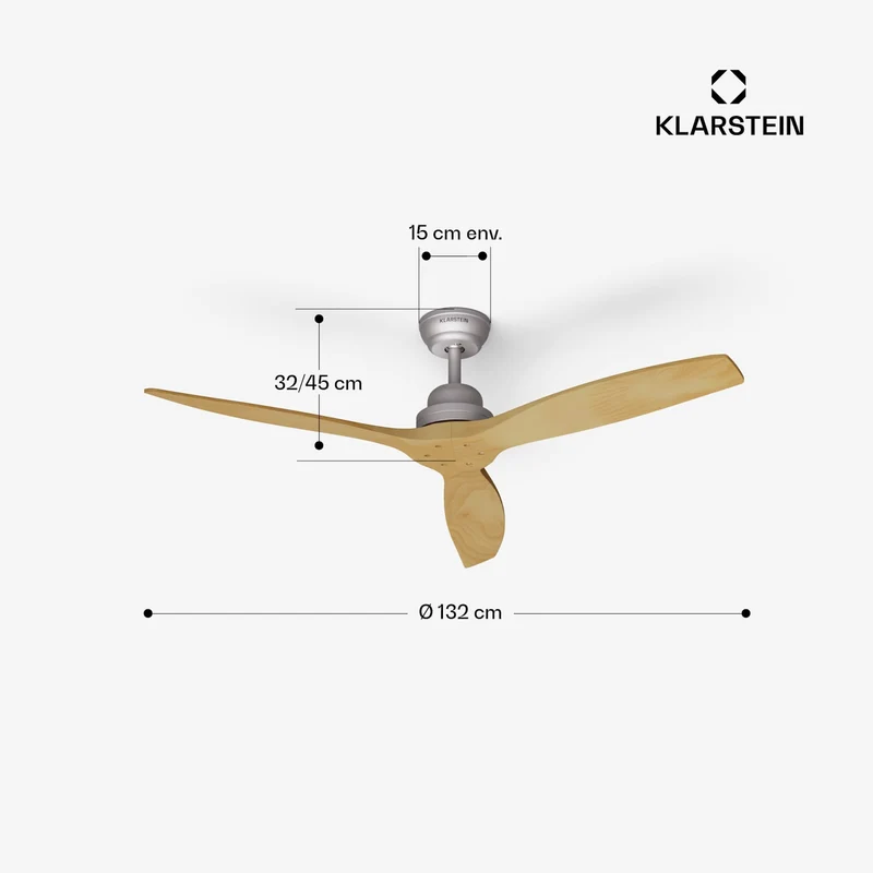 Santa Elena Ventilateur de plafond 52" 10260m³/h Pales en bois véritable 6 vitesses Télécommande