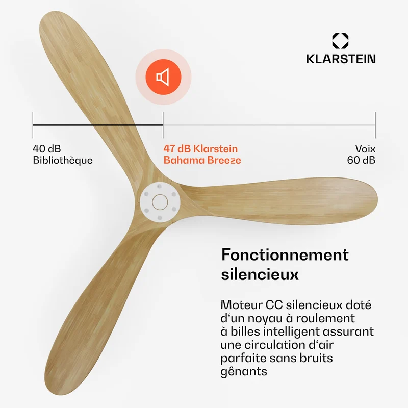 Bahama Breeze Smart Ventilateur de plafond | Pales de rotor en bois massif | Télécommande + contrôle par application