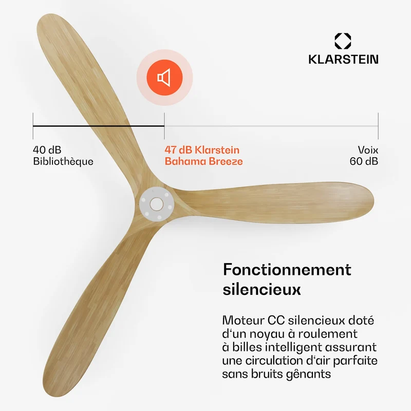 Bahama Breeze Smart Ventilateur de plafond | Pales de rotor en bois massif | Télécommande + contrôle par application