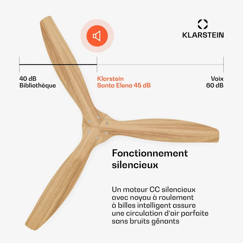 Santa Elena Ventilateur de plafond | 132 cm | 35 W | 25 m² | Fonctionnement silencieux | Bois