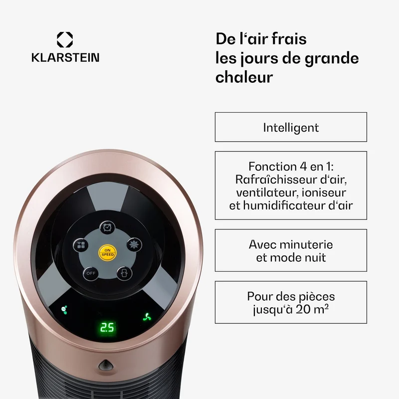 Skyscraper Ice 4-in-1 Rafraîchisseur d'air et Ventilateur 180 m³/h 30 W Oscillation mobile Télécommande