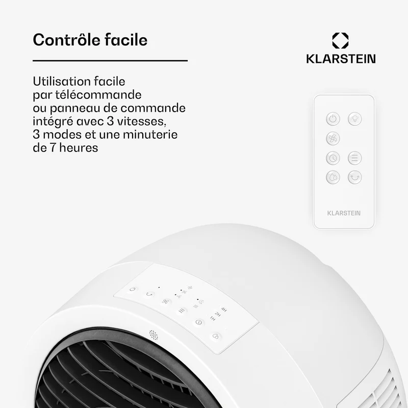 Rafraîchisseur d'air Whirlwind | 320 m³/h | 6 l | 30 m² | 2 packs de refroidissement | 3 modes | 60 W