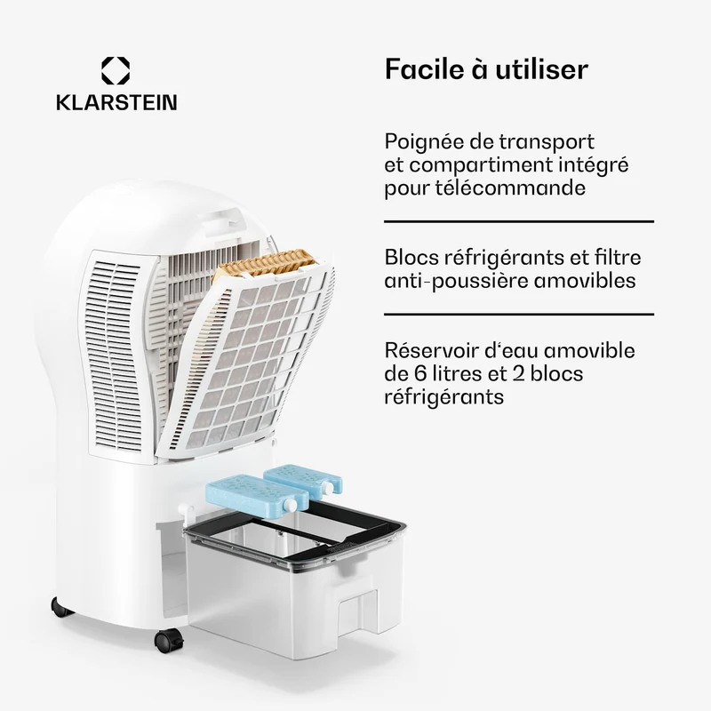 Rafraîchisseur d'air Whirlwind | 320 m³/h | 6 l | 30 m² | 2 packs de refroidissement | 3 modes | 60 W