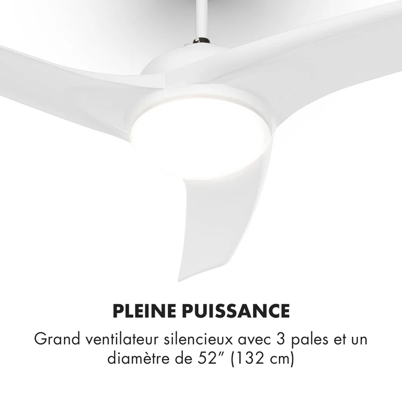 Figo ventilateur de plafond 52" 55 W plafonnier 2x42 W télécommande blanc