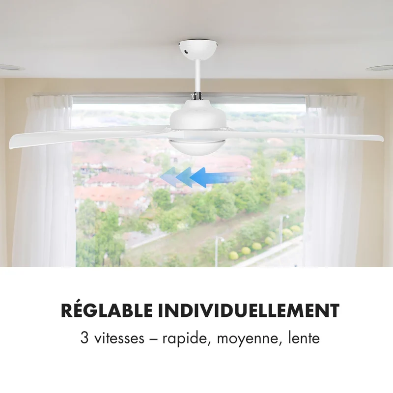 Figo ventilateur de plafond 52" 55 W plafonnier 2x42 W télécommande blanc