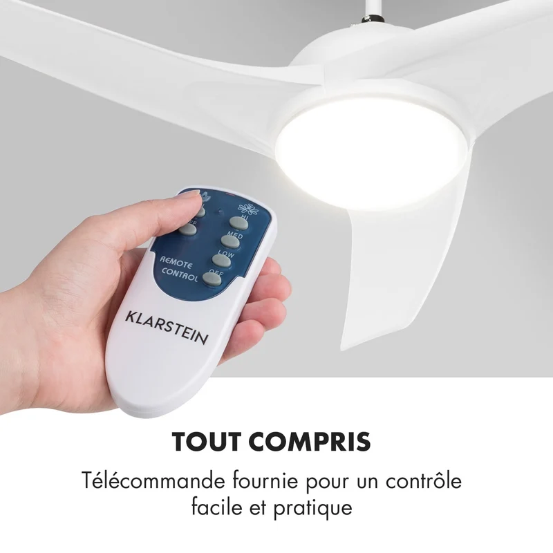 Figo ventilateur de plafond 52" 55 W plafonnier 2x42 W télécommande blanc