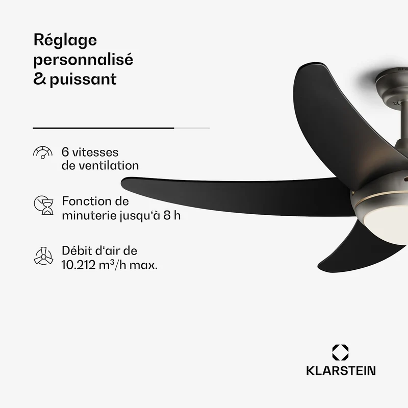 Bolero ventilateur de plafond 2 en 1 132 cm luminaire 55 W télécommande contrôle par application 2 sens de marche