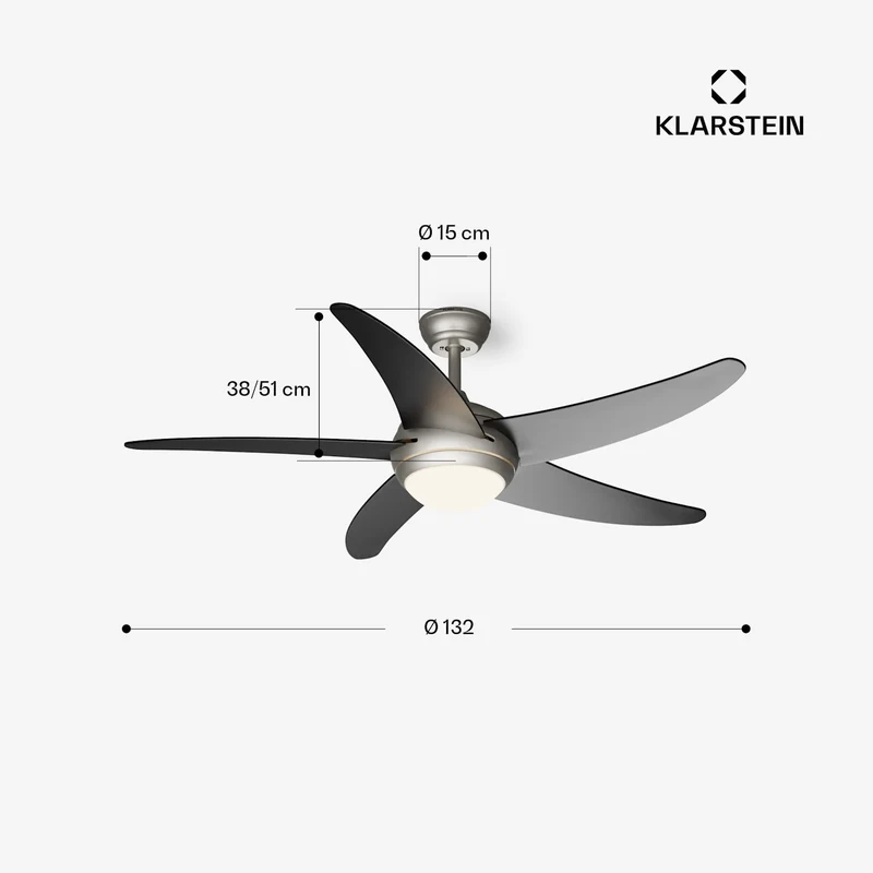 Bolero ventilateur de plafond 2 en 1 132 cm luminaire 55 W télécommande contrôle par application 2 sens de marche