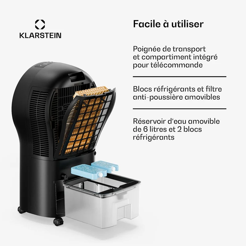 Rafraîchisseur d'air Whirlwind | 320 m³/h | 6 l | 30 m² | 2 packs de refroidissement | 3 modes | 60 W
