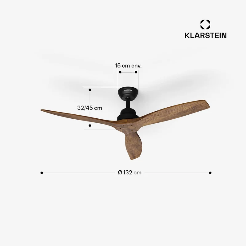 Santa Elena Ventilateur de plafond 52" 10260m³/h Pales en bois véritable 6 vitesses Télécommande