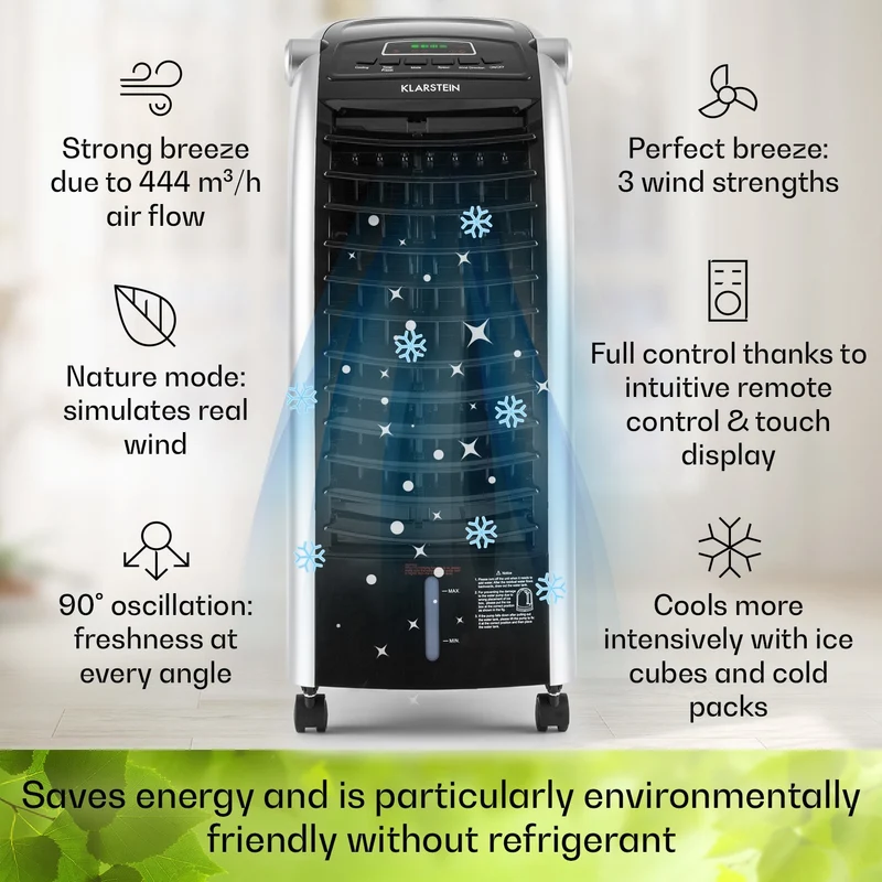 Maxfresh ventilateur refroidisseur d'air humidificateur fonction 4 en 1 oscillation réservoir d'eau 6L 65 W fonction minuterie