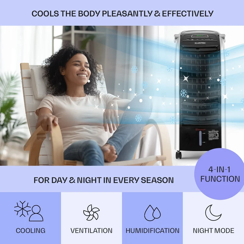 Maxfresh ventilateur refroidisseur d'air humidificateur fonction 4 en 1 oscillation réservoir d'eau 6L 65 W fonction minuterie