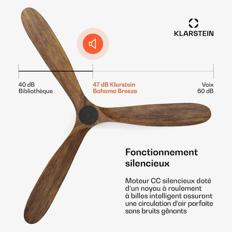 Bahama Breeze Smart Ventilateur de plafond | Pales de rotor en bois massif | Télécommande + contrôle par application