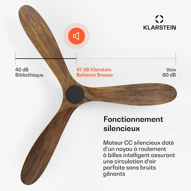Bahama Breeze Smart Ventilateur de plafond | Pales de rotor en bois massif | Télécommande + contrôle par application