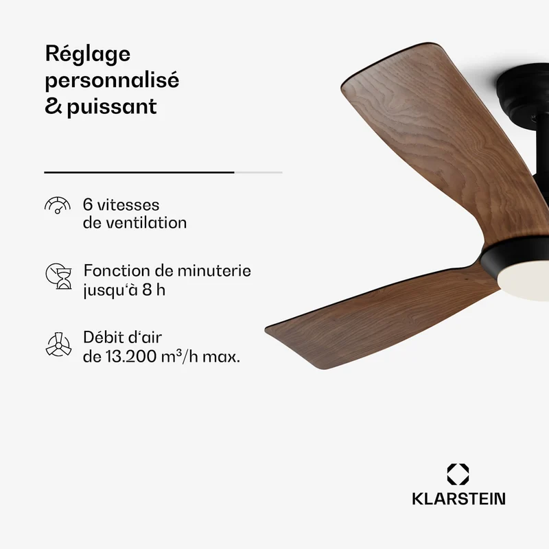 Fiji Flow ventilateur de plafond 2 en 1, 132 cm lampe LED télécommande contrôle par application 2 sens de marche dimmable