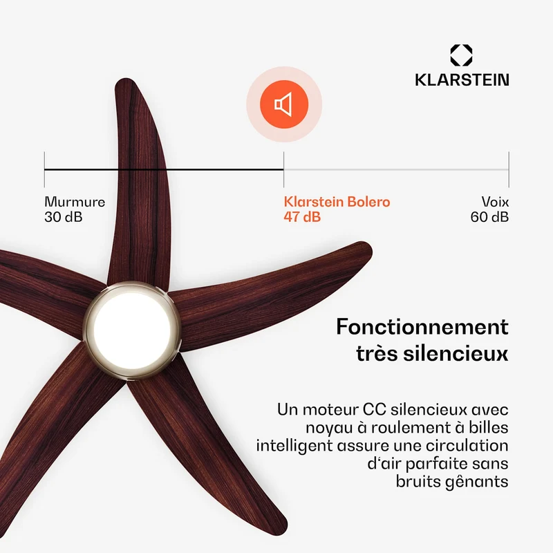 Bolero ventilateur de plafond avec éclairage | 132 cm | 35 W | Silencieux | Bois