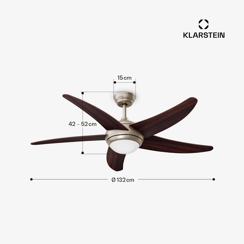 Bolero ventilateur de plafond avec éclairage | 132 cm | 35 W | Silencieux | Bois
