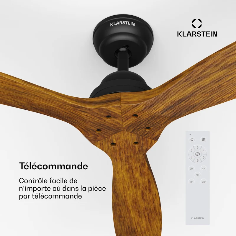 Santa Elena Ventilateur de plafond 52" 9.060m³/h Pales en bois véritable 6 vitesses Télécommande