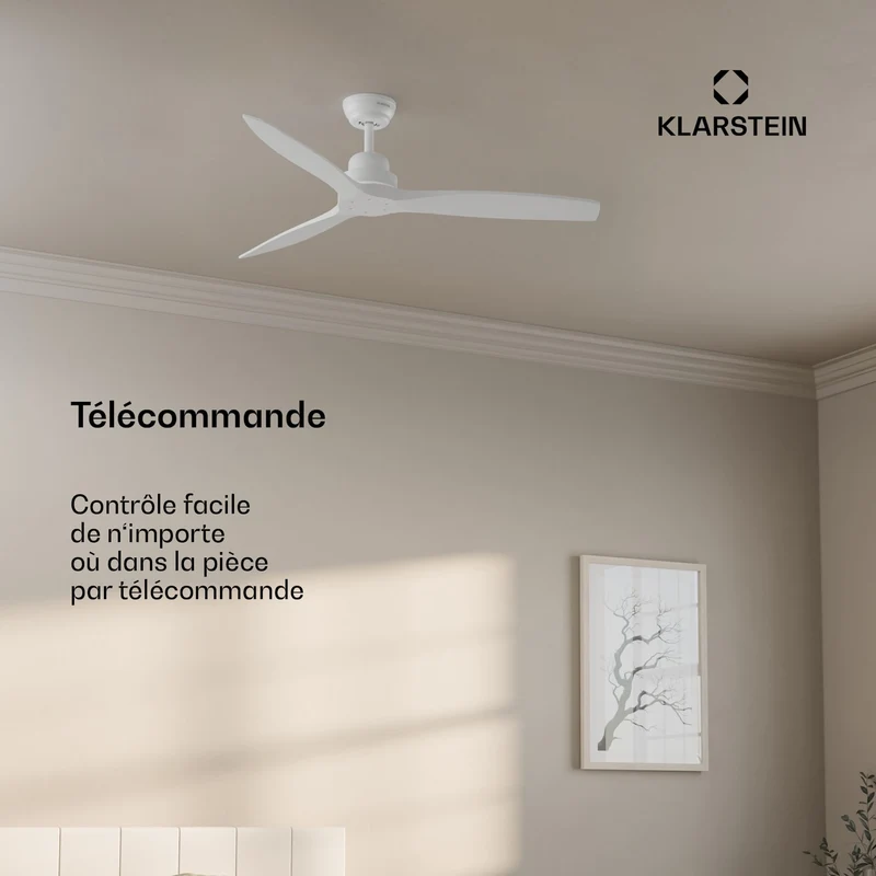 Santa Elena Ventilateur de plafond 52" 9060 m³/h Pales en bois véritable 6 vitesses Télécommande