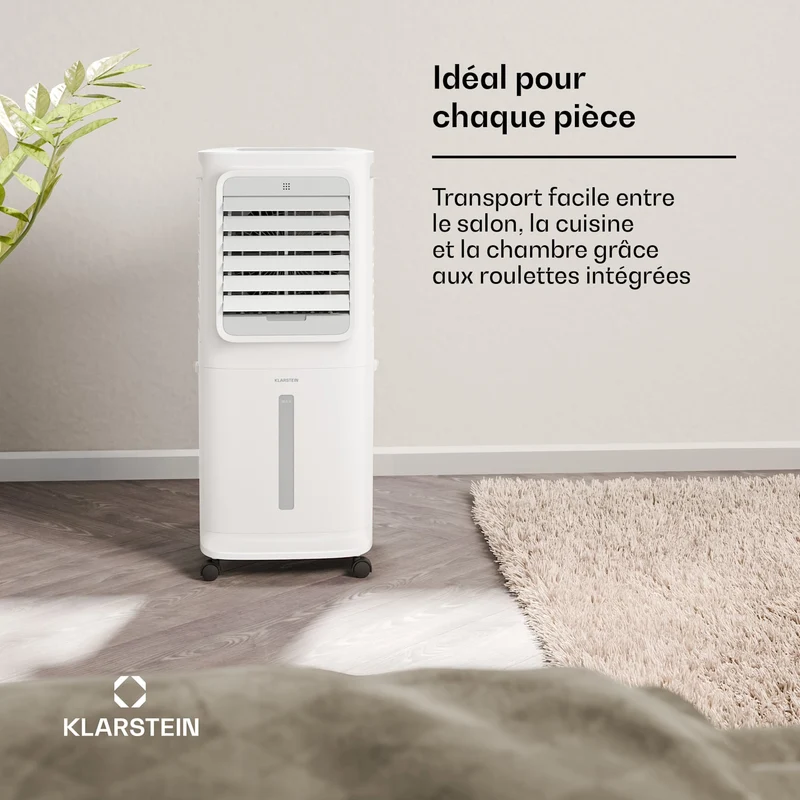 Breezcube Rafraîchiseur d'air connecté avec refroidissement à eau | 340 m³/h | 10 l | 30 m² | 3 modes | 50 W