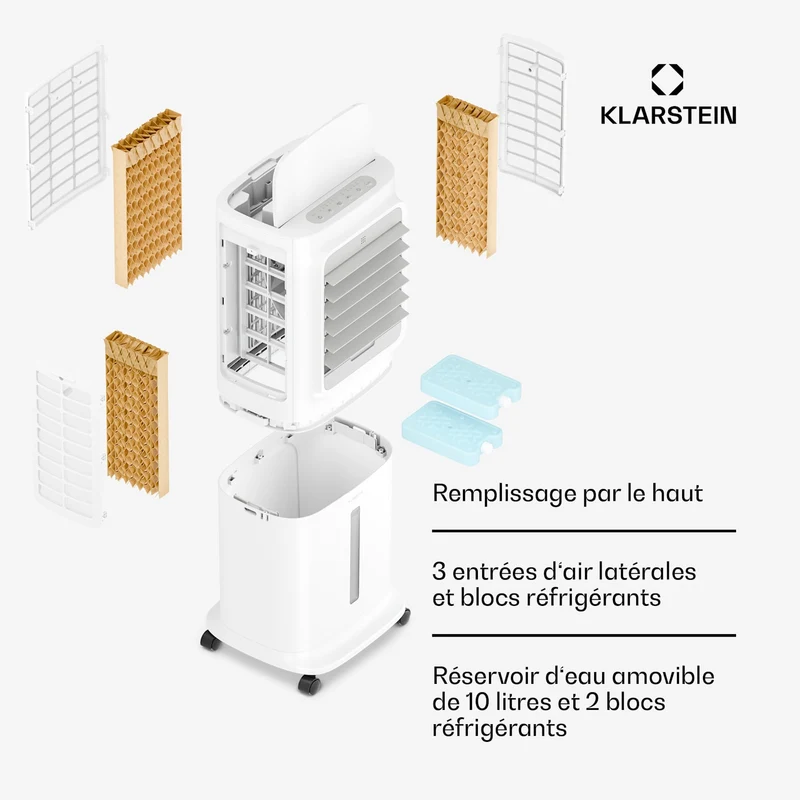 Breezcube Rafraîchiseur d'air connecté avec refroidissement à eau | 340 m³/h | 10 l | 30 m² | 3 modes | 50 W