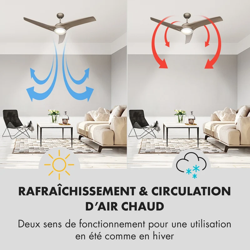 Figo ventilateur de plafond 52" 55 W plafonnier 2x42 W télécommande titane
