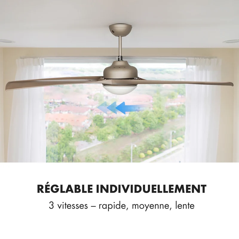 Figo ventilateur de plafond 52" 55 W plafonnier 2x42 W télécommande titane