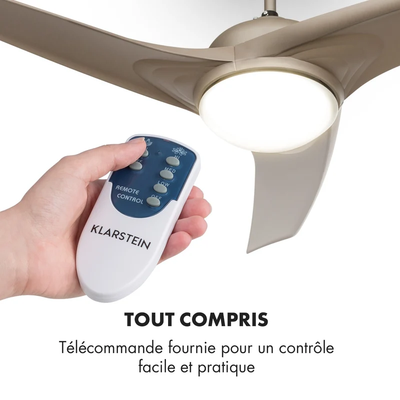 Figo ventilateur de plafond 52" 55 W plafonnier 2x42 W télécommande titane