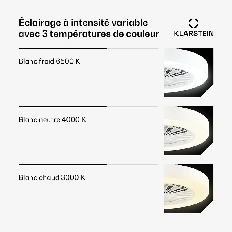 ZenBreeze Ventilateur de plafond connecté avec éclairage | 48 cm | 16 W | Silencieux | LED | Acrylique