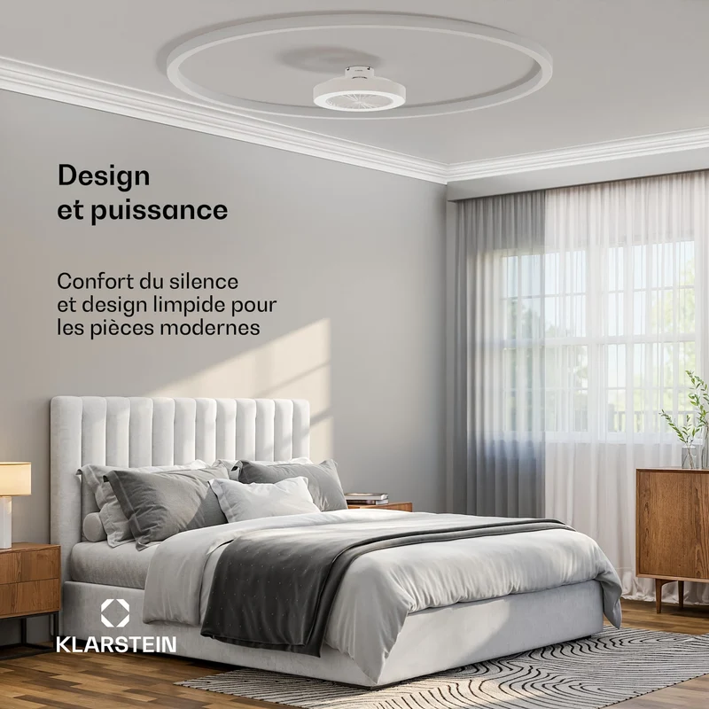 ZenBreeze Ventilateur de plafond connecté avec éclairage | 48 cm | 16 W | Silencieux | LED | Acrylique