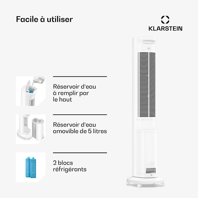 Klarstein Polar Rafraîchisseur d'air à eau connecté | Design pratique, puissance élevée et commande intelligente