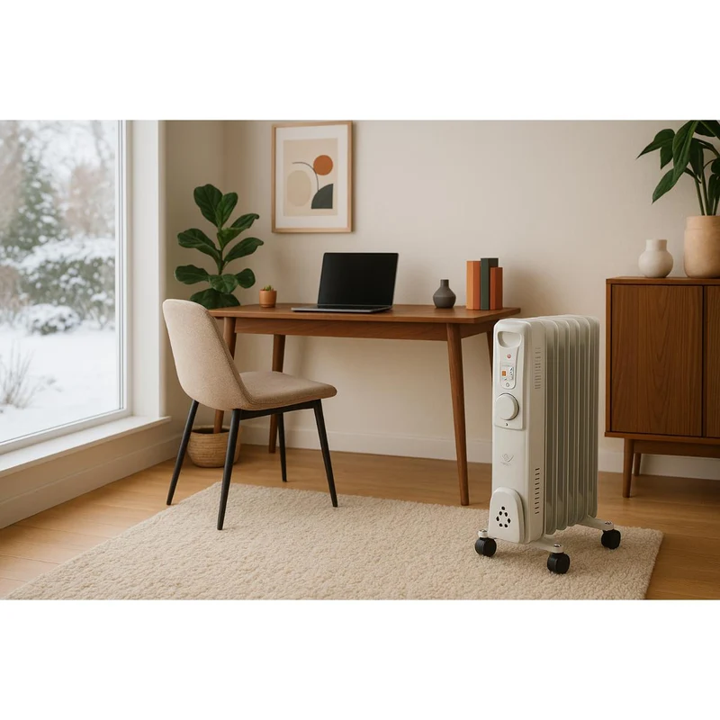 Radiateur bain d'huile Mobioil 1000W à 2500W - 3 niveaux de chauffe - blanc - Voltman