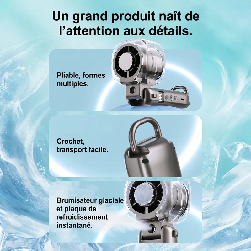 Ventilateur CoolPod 3-en-1 Portatif - Brumisateur + Plaque Froide Instantanée - Canicule été 2026